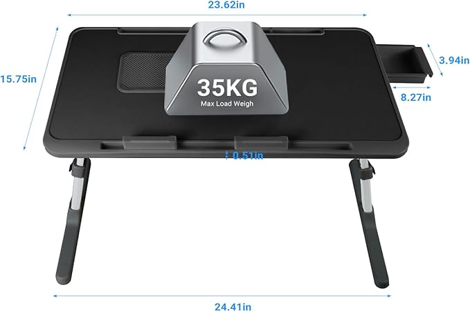 iXTRA Laptop Lap Desk Include Cooling Fan,Adjustable Lap Desk with Light Fan,Folding Laptop Desk for Bed with USB,Bed Desk with Storage Drawer 56 * 32cm,Black