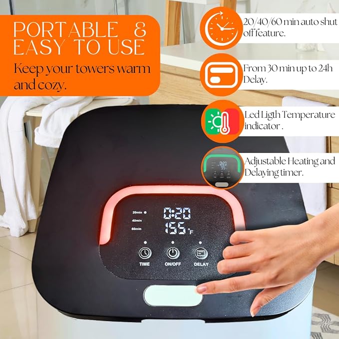 Di'Aroma Towel Warmer with Aroma 10 Tablet, Luxury Large Towel Warmer Bucket with 26L Capacity, Auto Keep Warm Feature 20/40/60 Hot Timer and Delay Timer up to 24h, for Towels Bathrobes Blankets PJ's