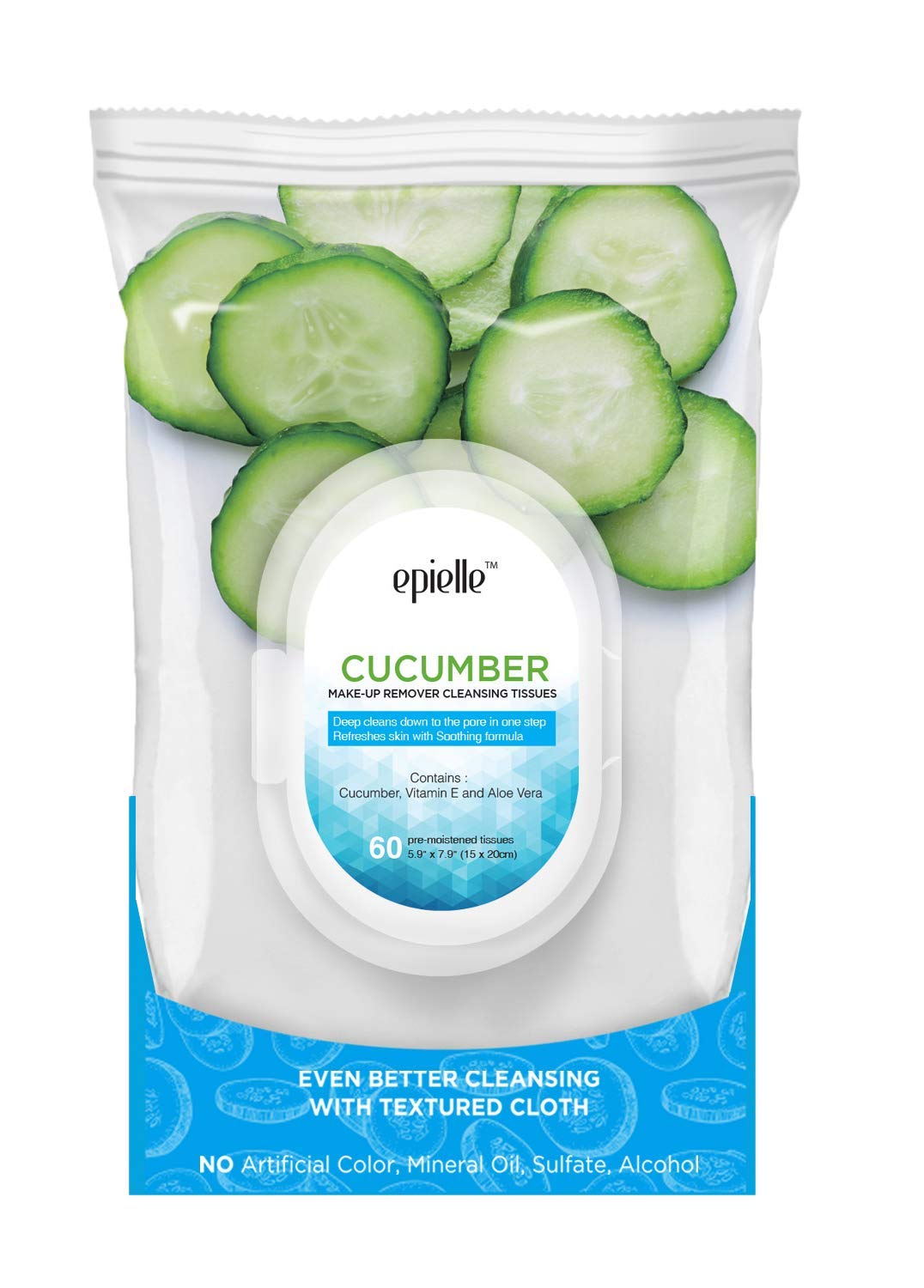 Epielle Cucumber Makeup Remover Wipes | 60 Count, 2 Pack | Gentle Cleansing Towelettes | Beauty Gift, Spa Day, Gift Set | Korean