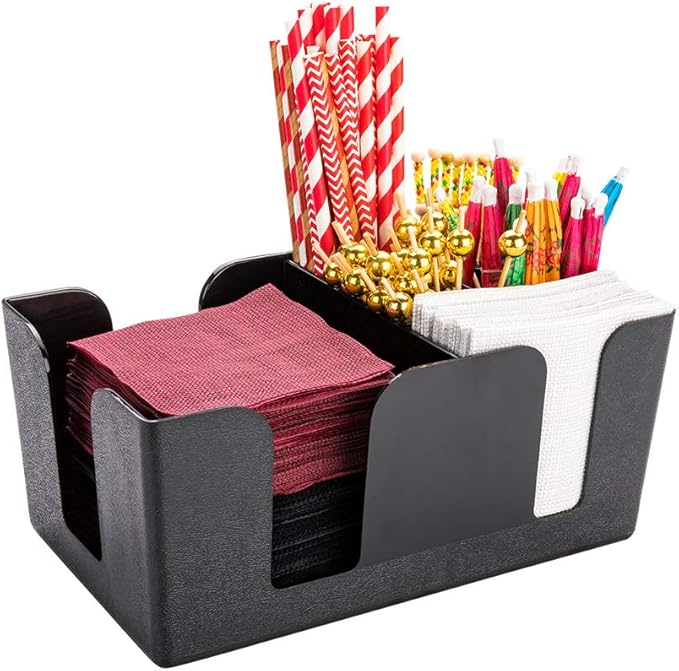 Restaurantware Bar Lux 9.5 x 5.8 x 4.2 Inch Bar Caddy 1 Pebbled Napkin Holder - 6 Compartments Organize Straws Napkins Or ...