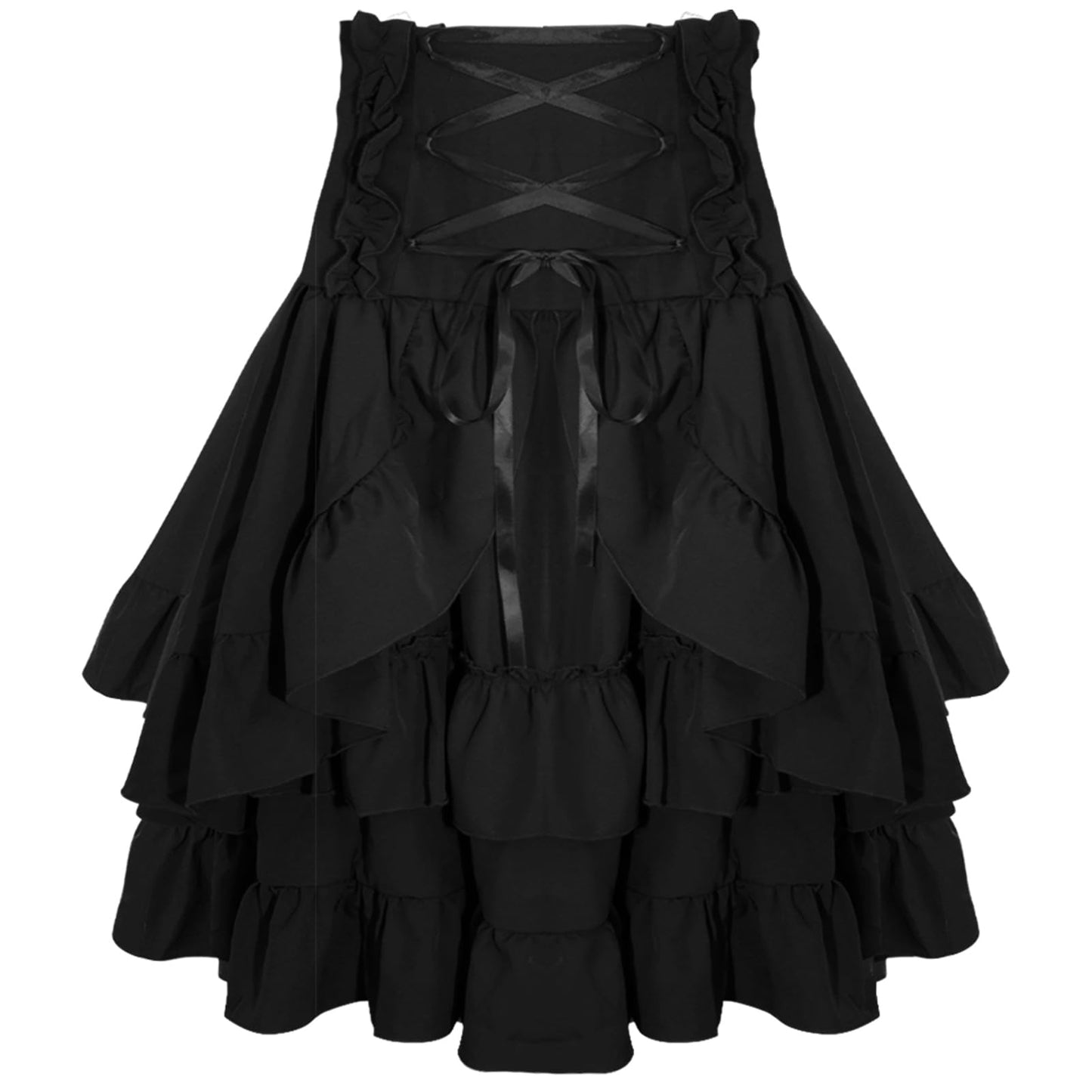 FEOYA Women Steampunk Gothic Retro High Low Ruffle Renaissance Skirt Victorian Cosplay Costume Pirate Bustle for Theme Party Halloween Black S