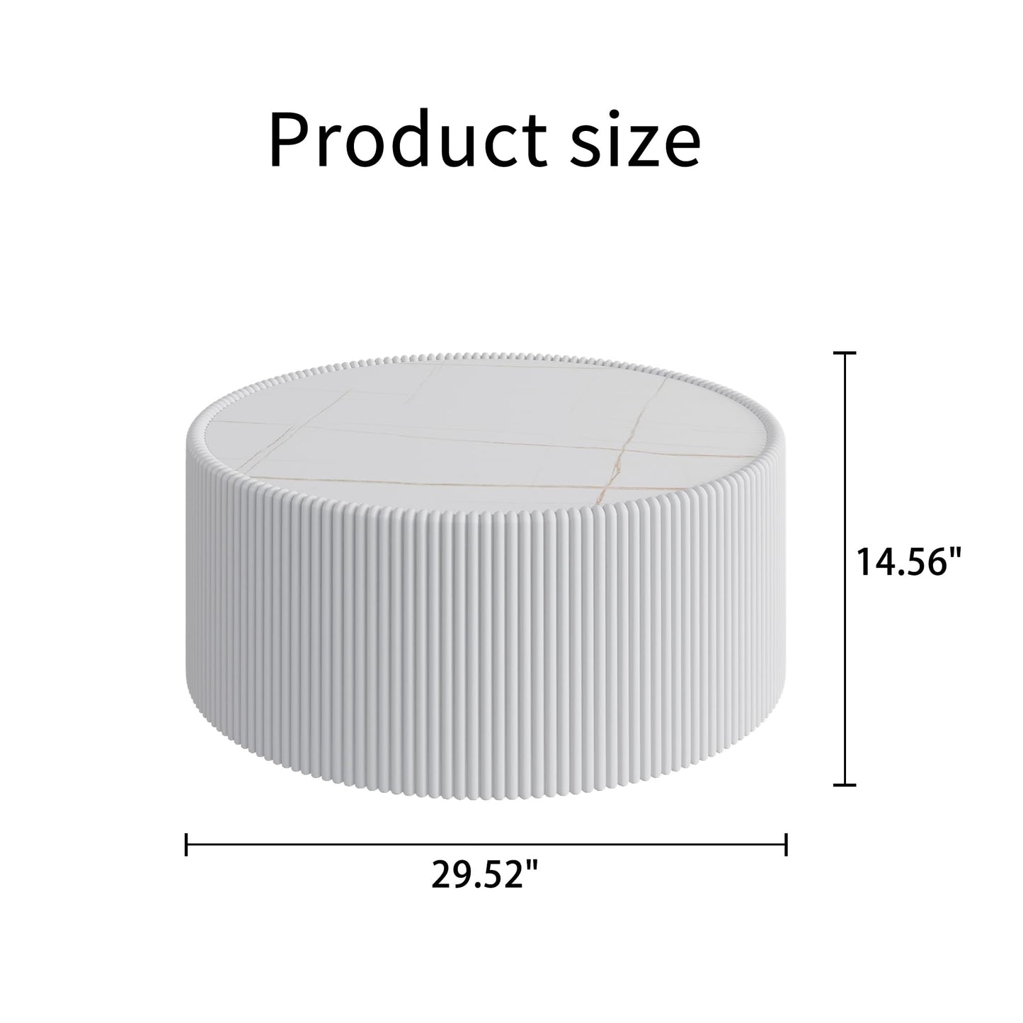 GDFStudio Modern Round Coffee Table, Luxury Sintered Stone Top Circle Coffee Table with PU Leather Drum Base, Creative Shape Small Tables for Living Room Side Tables, Fully Assembled, Milk White-Large