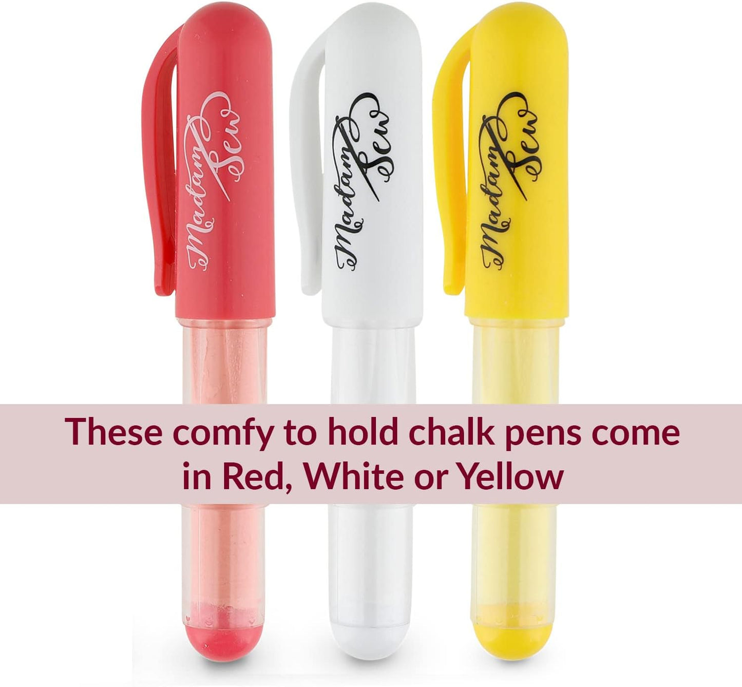 Madam Sew Fabric Chalk Markers for Sewing & Quilting | Refillable Tailors Chalk for Fabric Marking with Dosing Wheel | Ideal for Marking on Cotton, Knit, Suede (White)