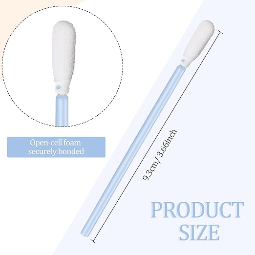 Chinco 200 Pieces Foam Swab Sponge Swab Foam Tips Sponge Stick for Inkjet Printer Print Head Camera Optical Lens Optical Equipment(Light Blue,3.66 Inch)