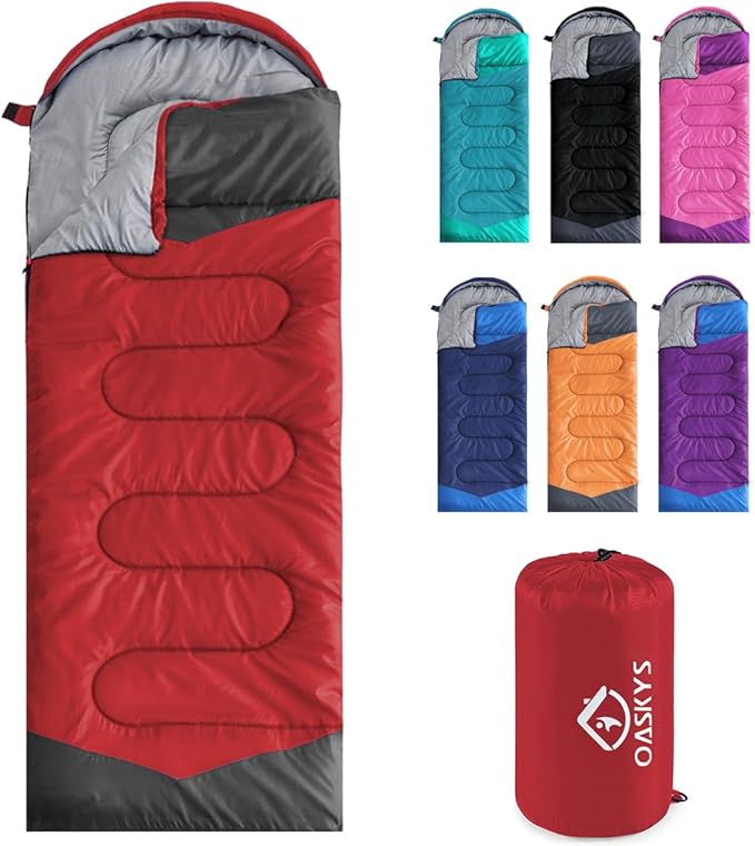 oaskys Camping Sleeping Bag - 3 Season Warm & Cool Weather - Summer Spring Fall Lightweight Waterproof for Adults Kids - C...
