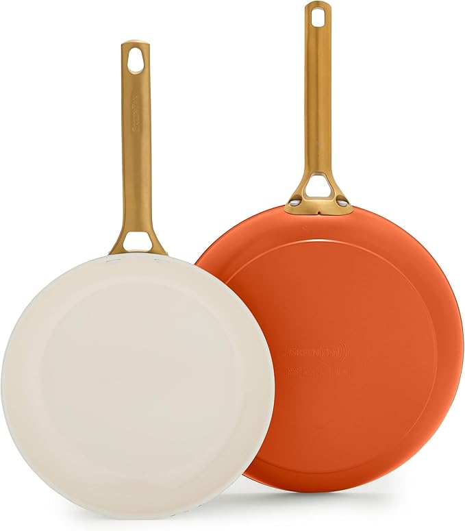 GreenPan Nonstick Reserve Pro 10” & 12” Frying Pan Set, NSF Certified Ceramic, Hard Anodized PFAS-Free Skillets, Stainless Steel Handles, Oven & Dishwasher Safe, Harvest Orange