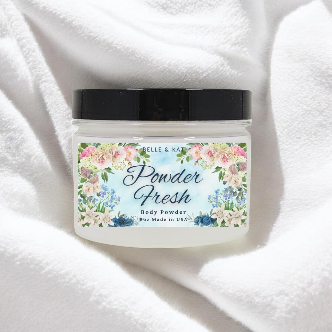 Body Powder for Women & Men Scented Powder Fresh (classic baby powder fresh scent), Perfume Dusting Powder, Bath Powder with Fragrance & Essential Oils, Talc Free, 8oz Container, Made in USA
