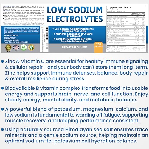 Low Sodium Electrolytes Only 23mg Serving 120 Servings Almost No Sodium Electrolyte Supplement, Sugar Free Fast Hydration ...