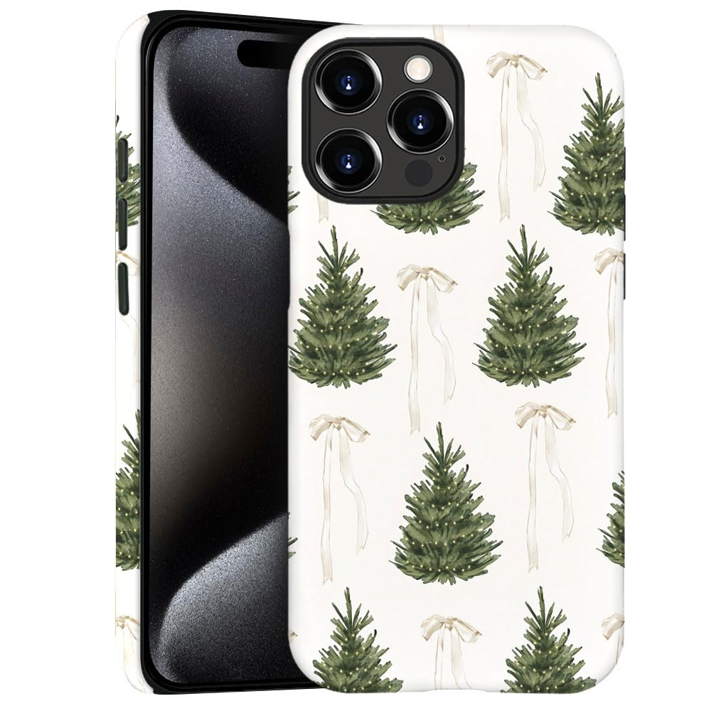 Case for iPhone 15 Pro Max - Slim Fit Anti-Scratch Phone Case for Girl Women - Christmas Tree Green Pattern (Frosted)