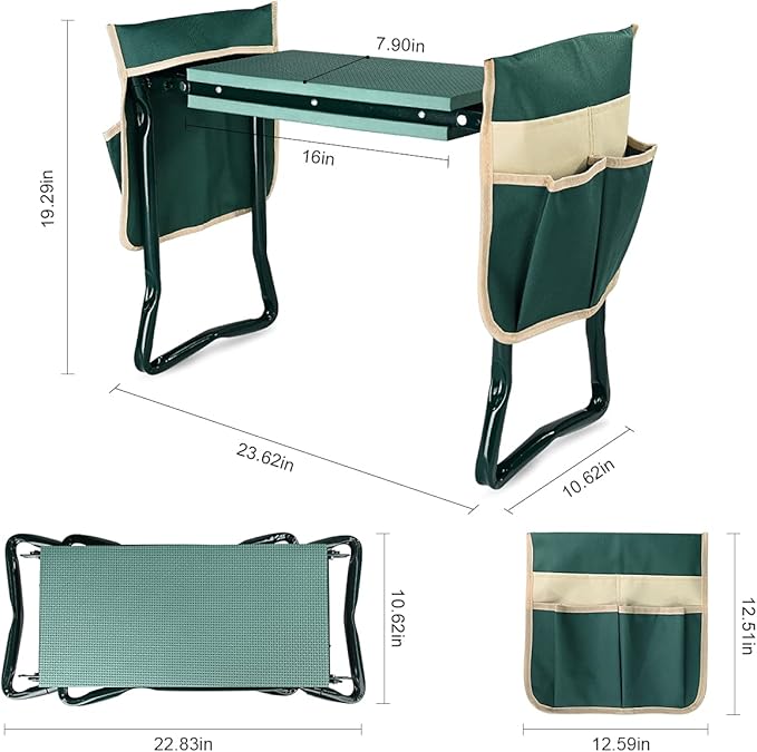 KVR Upgraded Garden Kneeler and Seat with Thicken & Widen Soft Kneeling Pad,Heavy Duty Foldable Gardener Stool with 2 Tool Pouches,Gardening Gifts for Women Mom Men Seniors¡­…