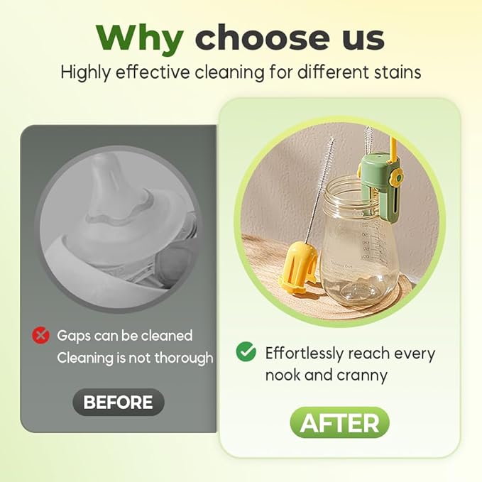 5 in 1 Bottle Cleaning Brush Set, 2025 Multifunctional Lid Brush Cleaning Tool Kitchen, Portable Long Handle Bottles Scrubber for Cup Lids, Hard Bristle Sponge Head Bottle Brushes (White)