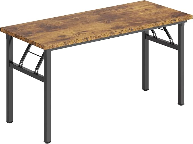 Need Office Computer Desk - 54.3L Sturdy and Heavy Duty Folding Laptop Table,Writing Table/Home Office Desk/Sewing Table,No Assembly Required (Rustic Brown & Black Frame)