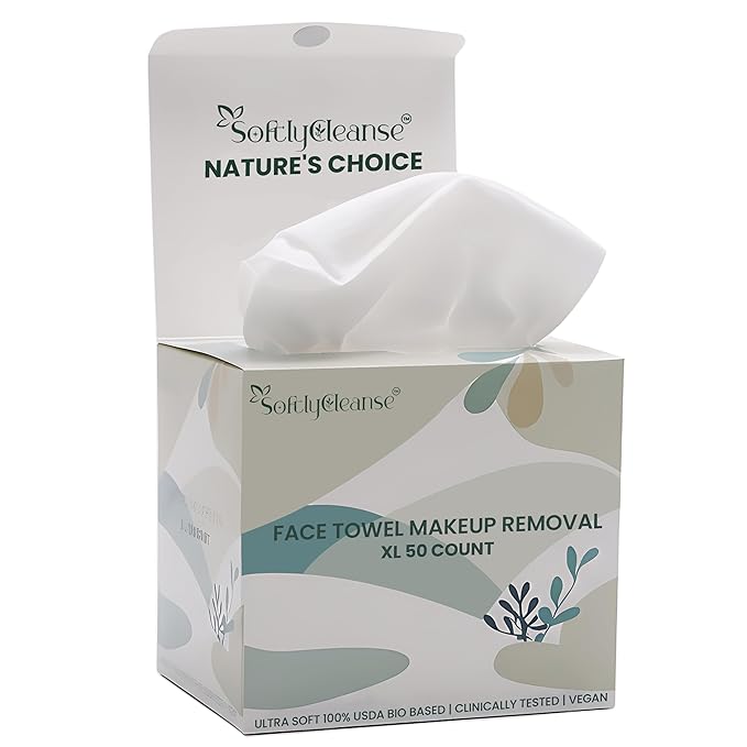 Disposable Makeup Remover Face Towels – 50 PCS Soft Plant-Based Face Towels Disposable – Double-Sided Facial Cleansing Towels for Makeup Removal, Skin Care & Daily Use
