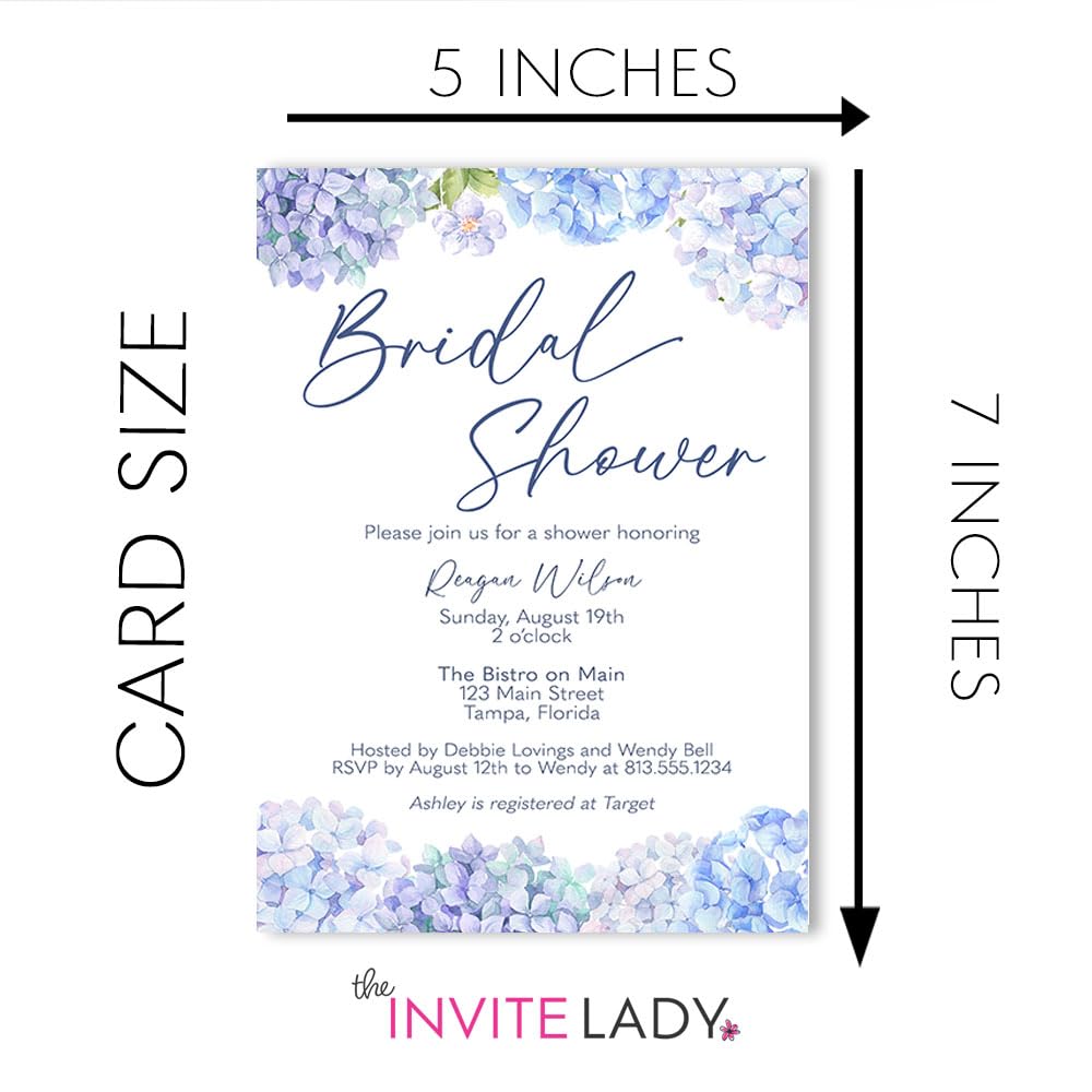 Hydrangea Bridal Shower Invitations Personalized With Envelopes Wedding Floral Invites (12 count)
