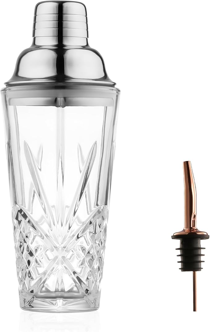Martini shaker Glass-Cocktail Shaker-Crystal Shaker(No Lead)-Drink Glass for Espresso, Holiday, Mixology, BBQ,Valentine Gi...