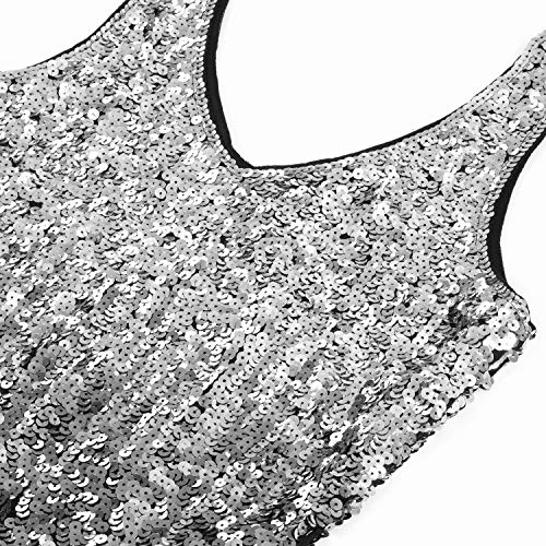 MANER Women's Sequin Dress Sparkly Glitter V-Neck Sleeveless Party Club Cocktail Tank Dress