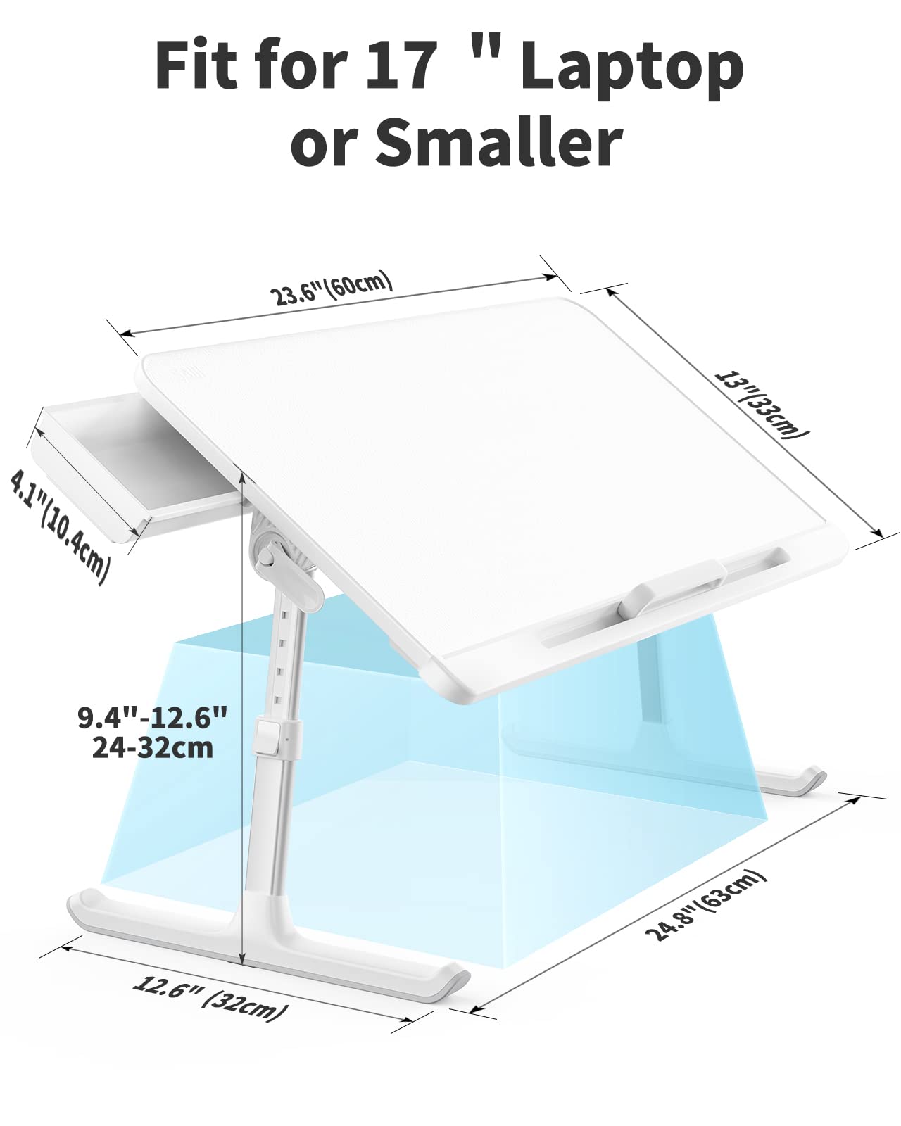 SAIJI Laptop Bed Tray Table, Adjustable PVC Leather Laptop Bed Table, Portable Standing Desk with Storage Drawer, Foldable Lap Tablet Table for Sofa Couch Floor (Large,White)