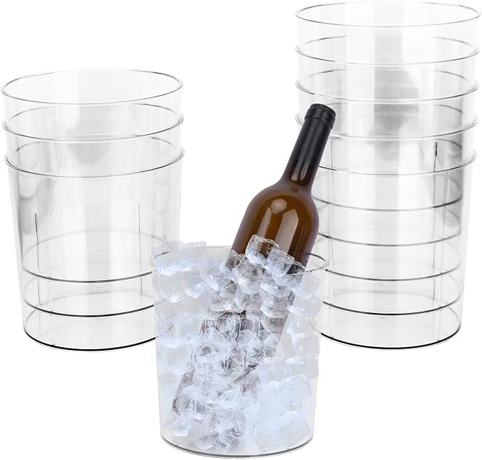 Biugaaufai 9 Pack Clear Plastic Ice Bucket, 6.5 Inch Premium Disposable Wine Cooler & Champagne Chiller, Multi-Purpose Ele...