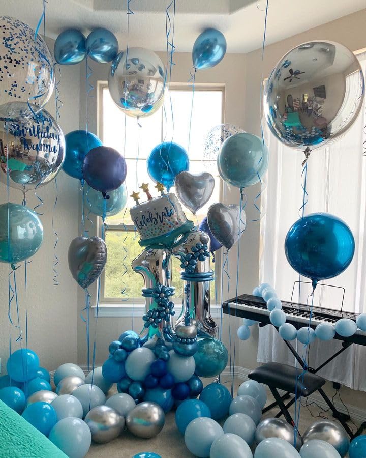 Bezente Blue Balloons Set,60pcs 12 inch Metallic Blue Pearl Blue Navy Blue Pastel Blue Latex Balloons Kit for Birthday,Bab...