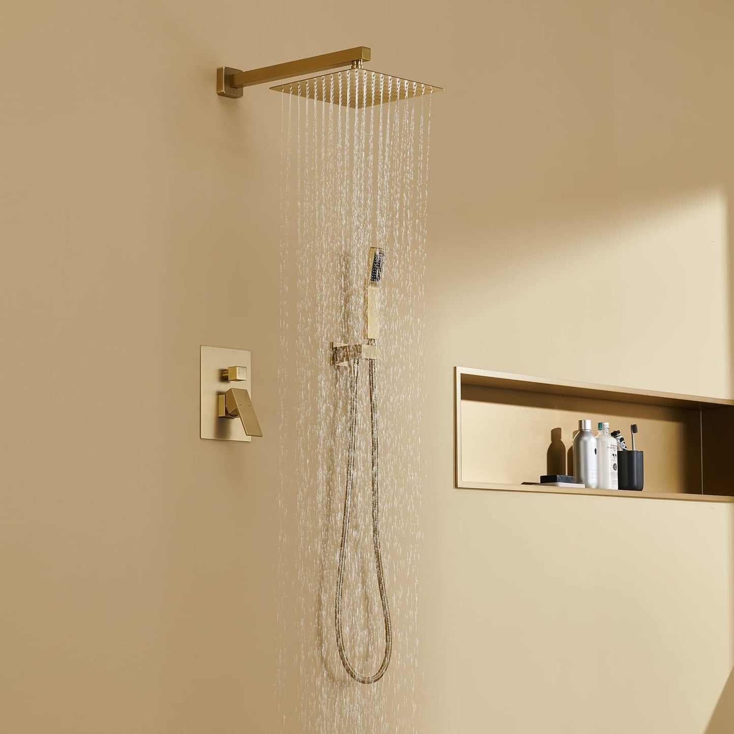 Artiqua Shower System 10 Inches Rain Shower Combo Set Brushed Gold Wall Mount Faucet Bathroom Faucets with Rainfall Shower Head and Hand Shower