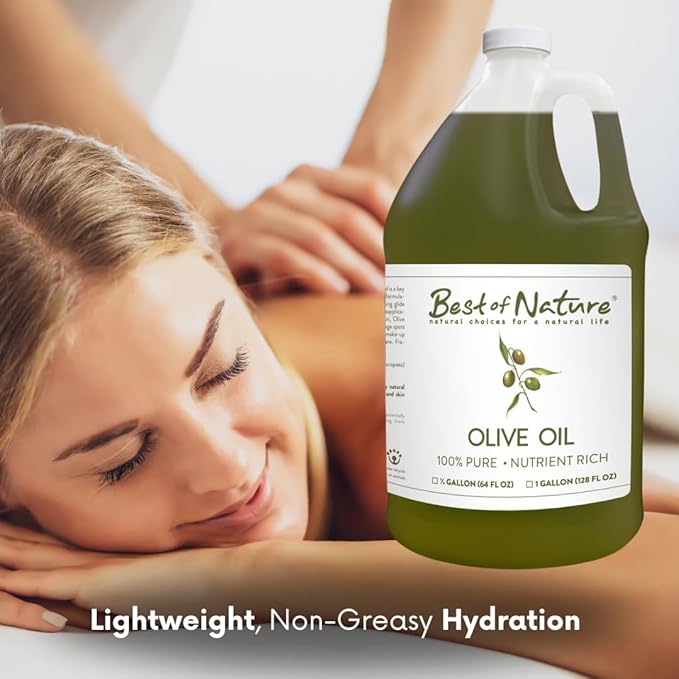 Best of Nature 100% Pure Olive Massage & Body Oil – Cold Pressed, Natural & Unscented Moisturizer for Skin, Hair & Bath, 5 Gallon Pail (640 fl oz)