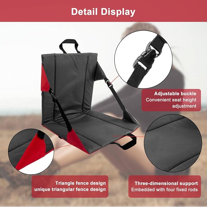 LynsaTac Folding Stadium Seat Cushion with Backrest, Portable Bleacher Pad for Camping, Fishing,15.8'' x 16.5'',Lightweight Chair with Backrest for Outdoor Sports and Concerts
