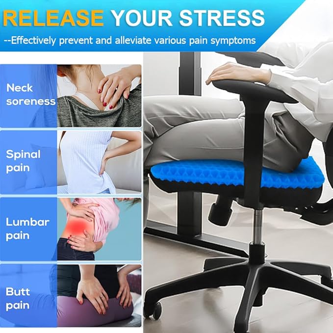 Helishy Gel Seat Cushion, Super Large Gel Cushion Chair Pads with Non-Slip Cover for Home Office Car Seat Wheelchair, Soft Breathable Honeycomb Seat Cushion for Relieve Hip Pain, As Seen On TV