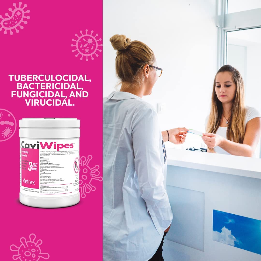 Metrex CaviWipes Disinfecting Towelettes – Fragrance-Free, Durable Non-Woven Disinfecting Wipes, 3-Minute Contact Time, Surface Cleaner for Healthcare & Laboratory Settings – 6" x 6-3/4", 160 Count
