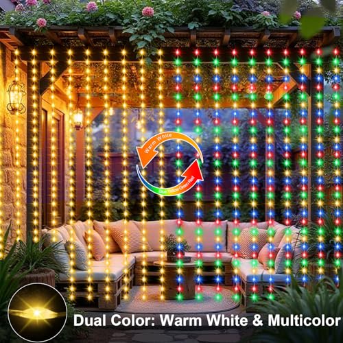 ZAIYW Curtain Lights 600 LED 20Ftx10Ft, Dual Color Changing Curtain Fairy Light Connectable with Timer Remote Waterproof f...