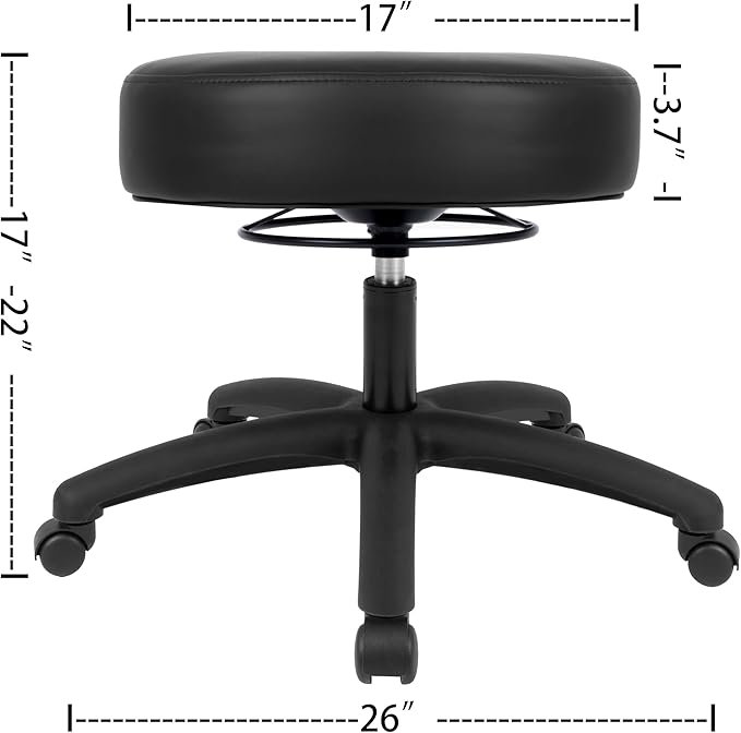 Chair Master 17" Round Vinyl Fabric Stool, Table Height, 360 deg Level Activation, Heavy Duty, Lab, Medical, Garage, Home, Spa, Cleanroom (Standard Nylon, Black)