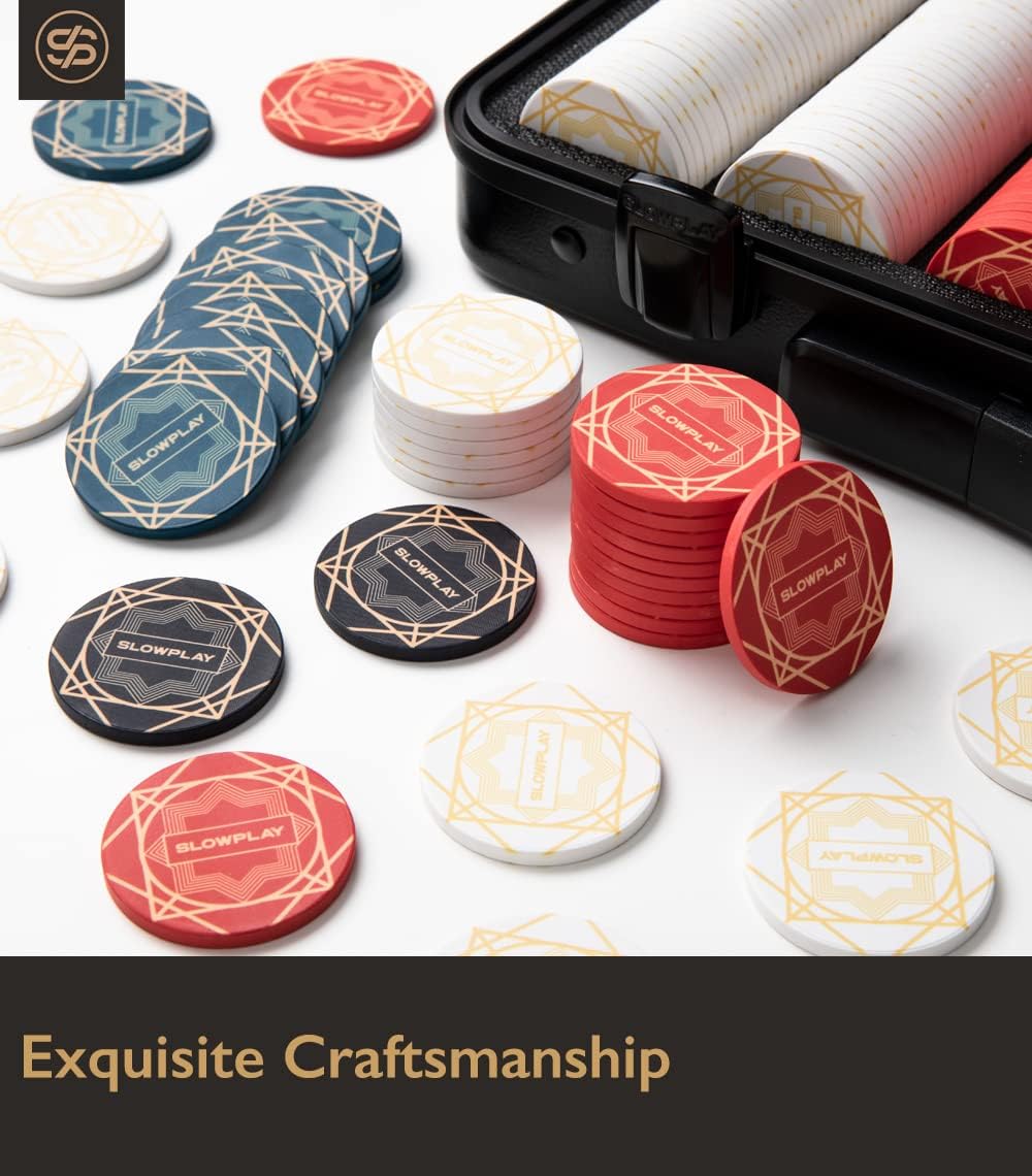 SLOWPLAY Nash Ceramic Poker Chips in Bulk, Casino Grade Ceramic 12-Gram Poker Chip for Texas Hold'em, 43mm Professional Chips Pack of 50 with Denomination of 5