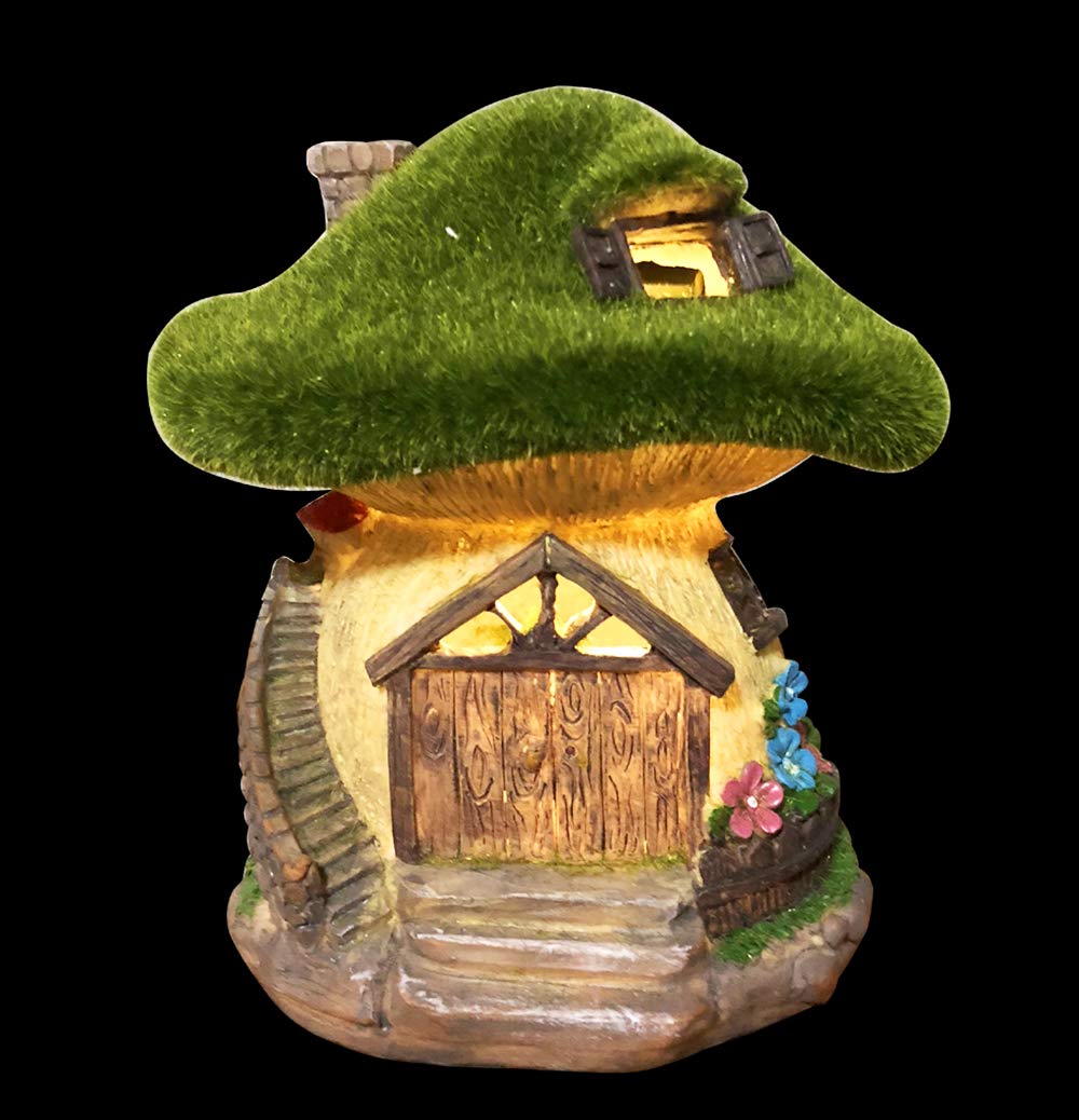 TIBLEN Solar Gnome Grass-Roof Mushroom Garden House, Outdoor Gnome House Figurine with Solar Lights, Little Garden Cottage Figurines