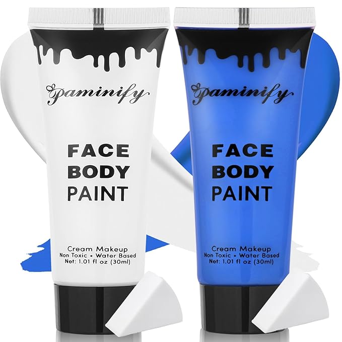 White Blue Face Paint with Sponges,1.01oz/pc Water Based Royal Blue Face Painting Kit for Avatar Smurf Mystique Cosplay Makeup,Halloween SFX Makeup Dark Blue Body Paint for Adults and Kids
