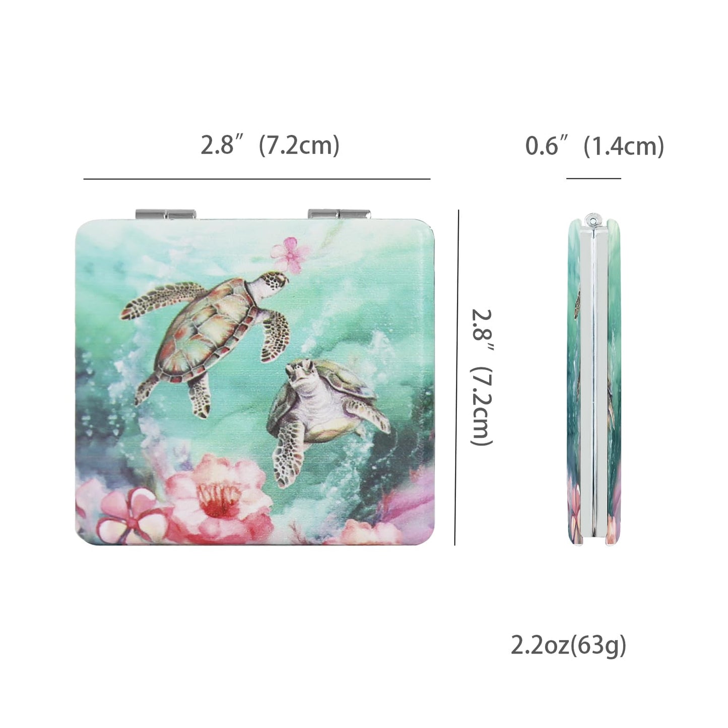 PDOZV Pocket Mirror for Women, 2 Pcs Square 2.8    PU MarineAnimal Style Double Sided 1X/3X Mirror for Purse Travel Compact Mirr