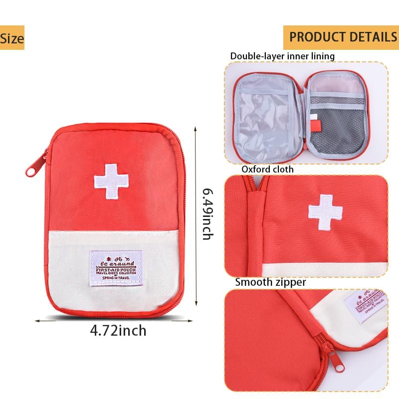 First Aid Bag Medical Case Empty Small Storage Case Portable Travel Medicine Organiser Bag for Women Men Red Mini Medical ...