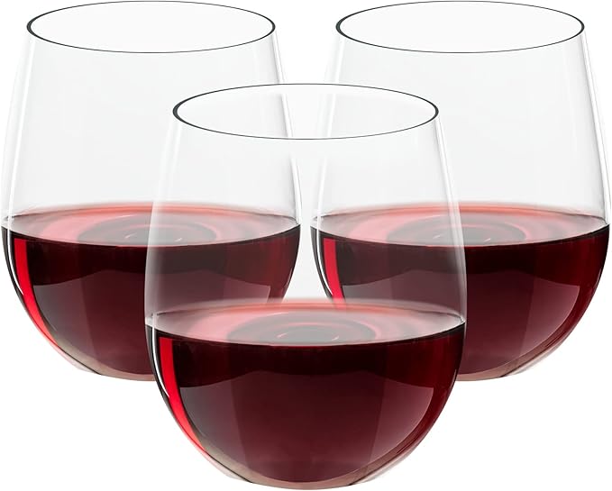FOCUSLINE 32 Pack Plastic Wine Glasses Stemless, 12 Oz Crystal Clear Disposable Wine Cups, Reusable Plastic Wine Glasses f...