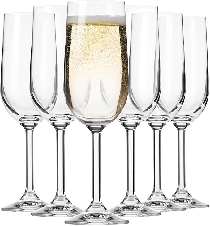Krosno Champagne & Sparkling Wine Glasses GEMA | Classic Design | Set of 6 | 7.1 oz | Wide Bowl | Transparent | For Home, ...