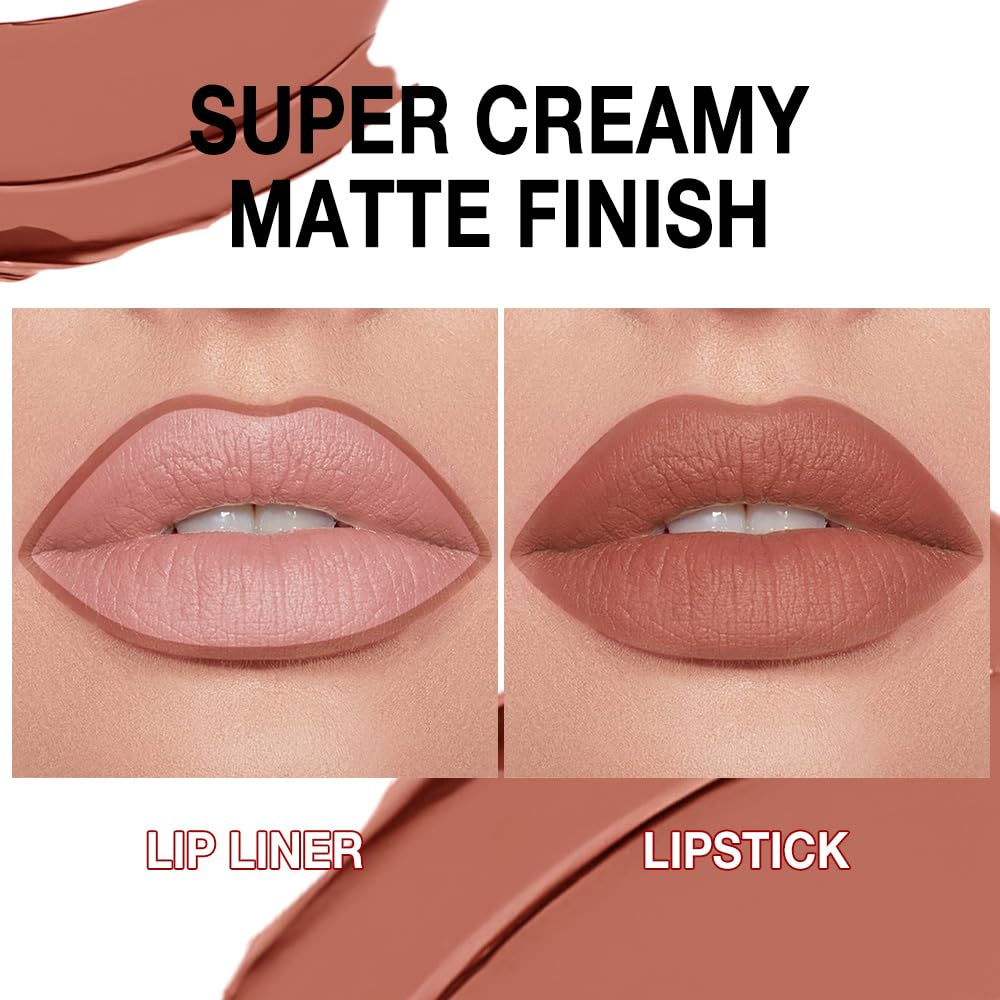Kaely Light Brown Gradient Matte Lipstick Lip Liner Pencil for Women, 2in1 Flawless Contour Gradual Ombre Effect Lip Pencil Make