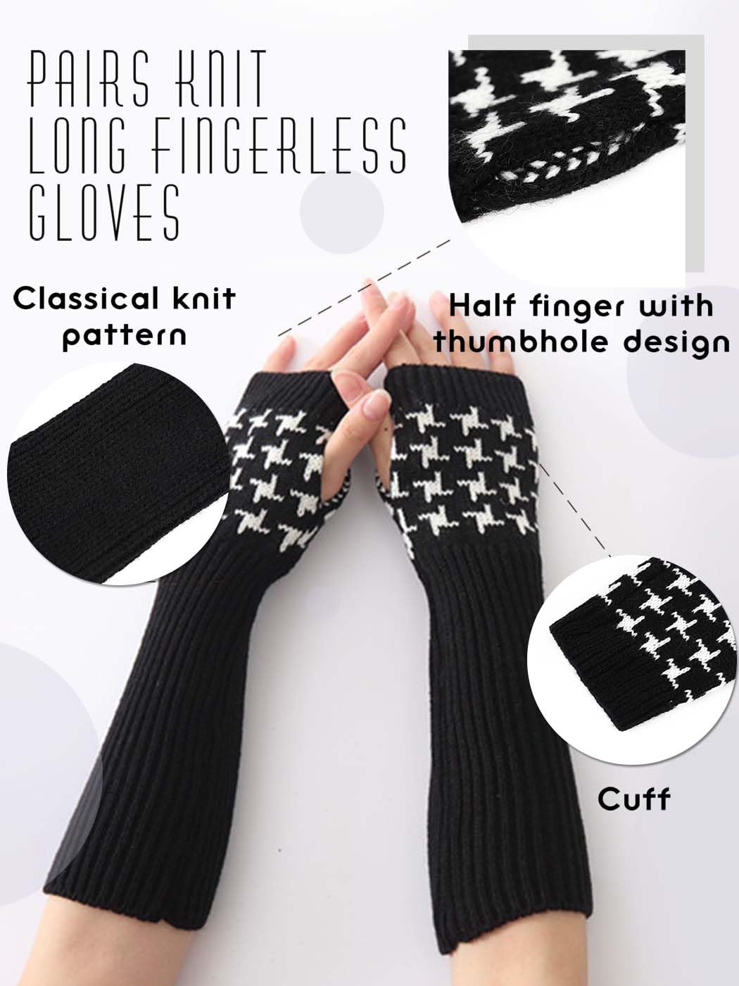 Urieo Long Arm Warmers Winter Fingerless Gloves Knit Mitten with Thumb Hole for Women（Pack of 2）