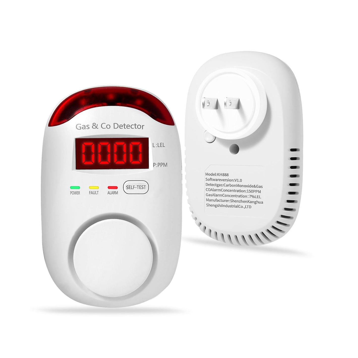Combination Gas & Carbon Monoxide Detectors - Koabbit Plug in Carbon Monoxide Detector,Propane, Natural,Methane, Explosive Gas Detector Alarm & CO Detector Alarm for Home,Easy to Read