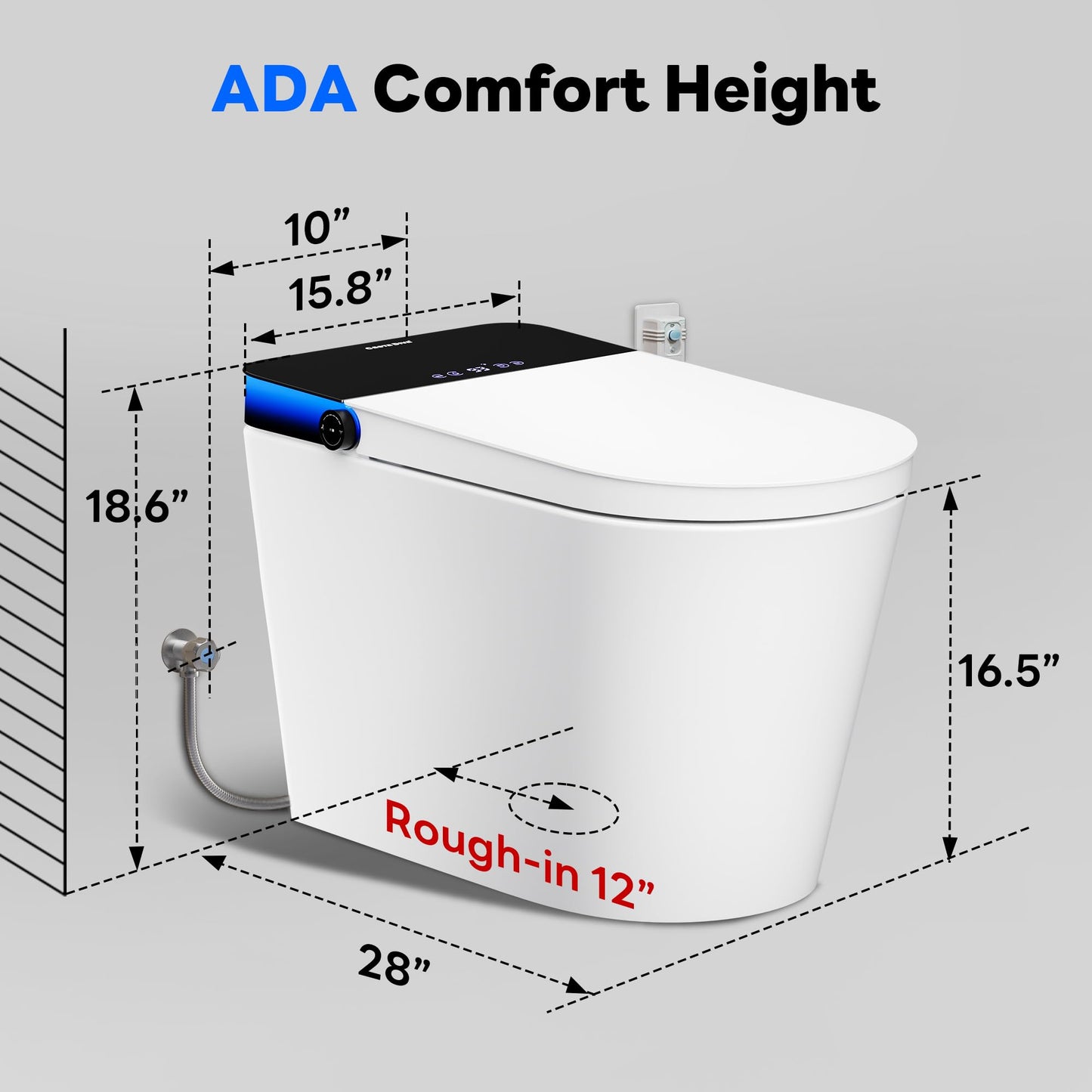Casta Diva Smart Toilet with Bidet Built in, Auto Open Close, Foot Sensor, 1000 MaP Auto Flushing, ADA Comfort Height, Artistic Lighting, Smart Heated Seat, Foam Dispenser, Tank Built in (CD-U010Pro)