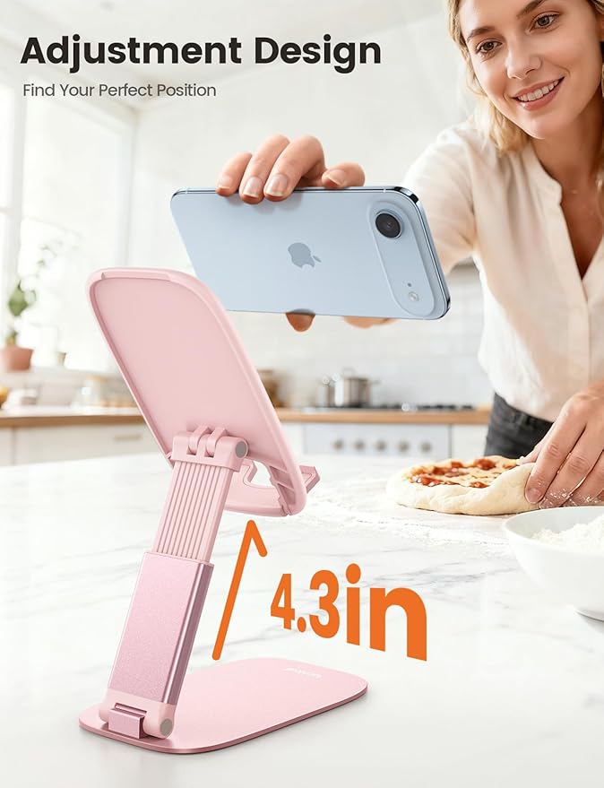 Lamicall Ultra-Thin Pink Phone Holder - Valentines Day Decorations, Gifts for Valentine, Rose Gold Pink Cell Phone Holder, Office Decor for Women, for iPhone, 4-8'' Phone