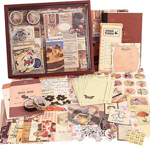 348 Pcs Scrapbooking Supplies Kit, Vintage Aesthetic Scrapbook Kit for Bullet Junk Journal, Stationery, A6 Grid Notebook, ...