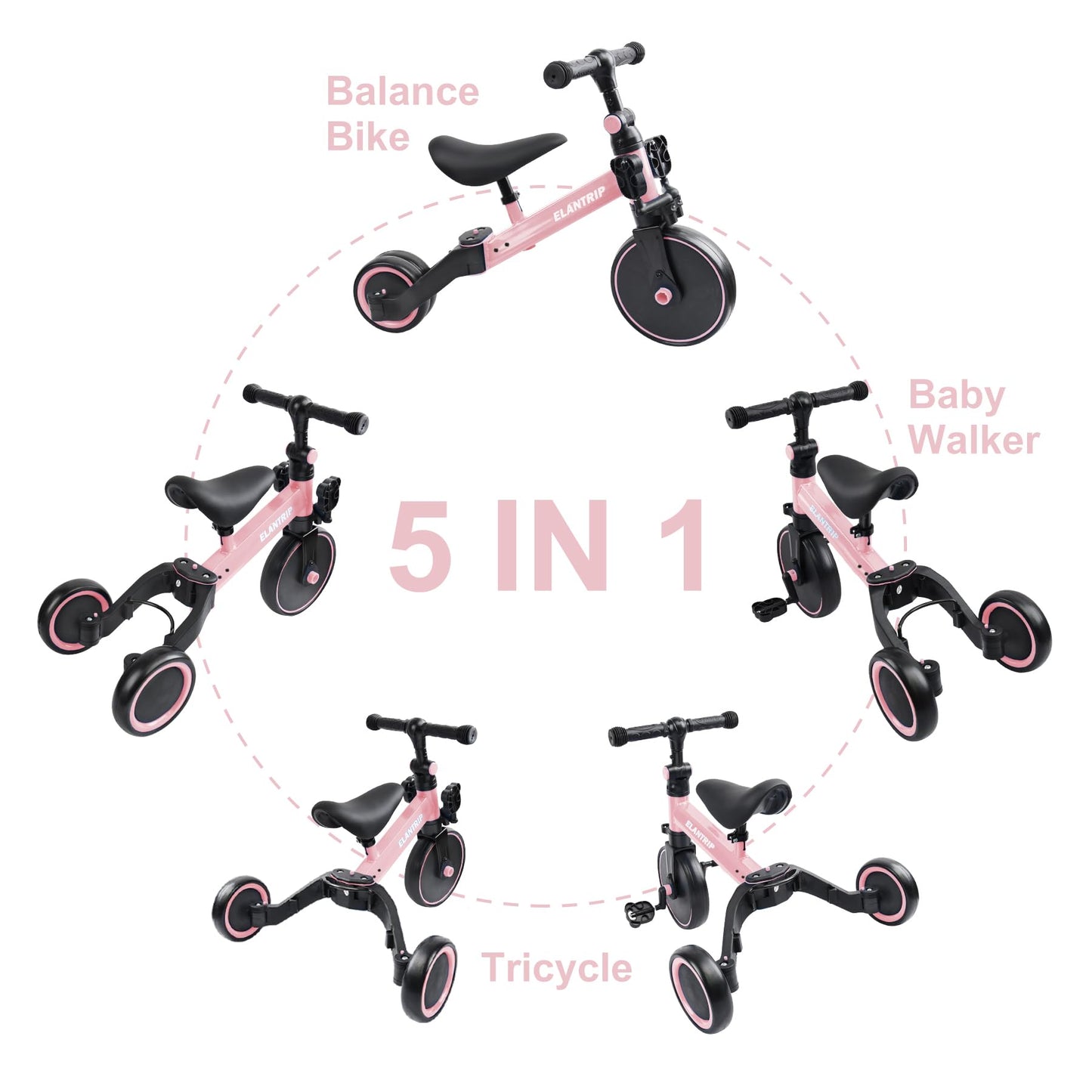 Elantrip 5 in 1 Balance Bike for 1 to 3 Years Old Kids,Toddler Tricycle Kids Trikes Tricycle, Best Toys for Boy & Girl, Balance Training,Adjustable Seat and Removable Pedal