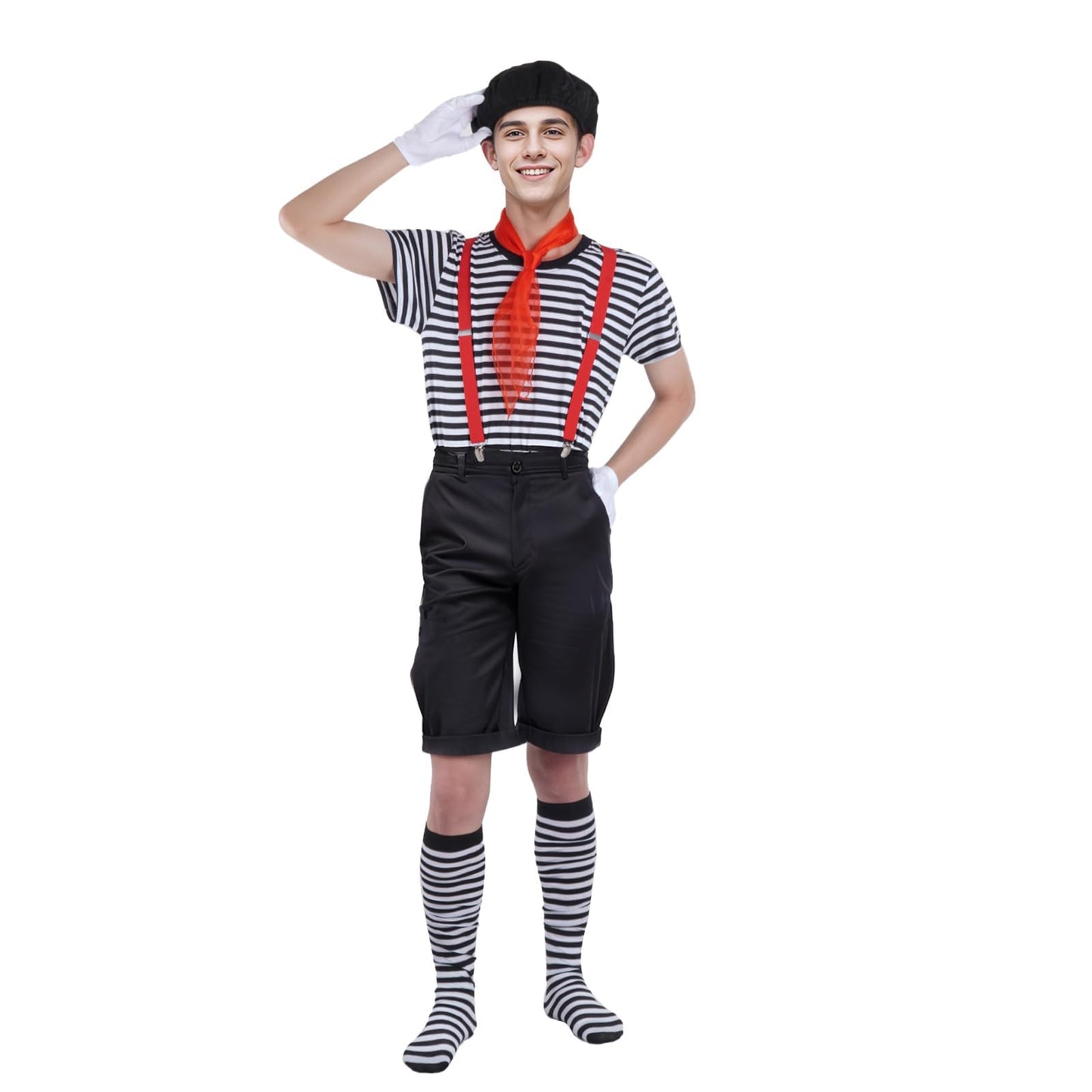 mifengda Woman Mime Costume Halloween Mime Costume Accessories Adult Men French Artist Costume French Artist Outfit Accessories for Halloween Dress Up Cosplay Party(Medium)