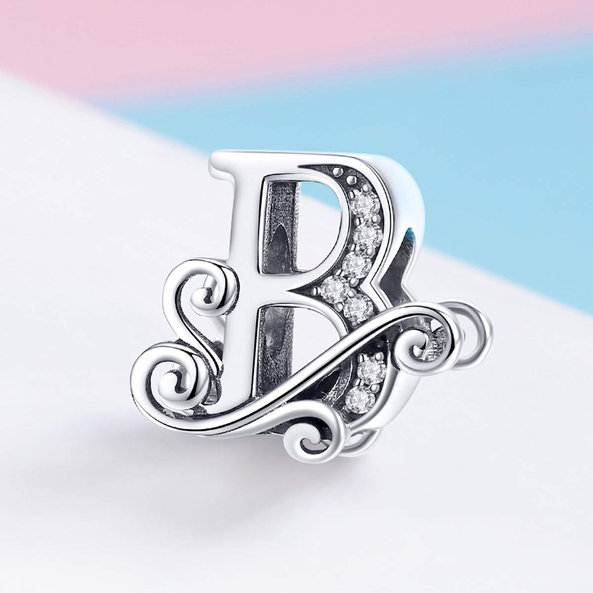 BISAER 925 Sterling Silver Initial Letter B Charms for Bracelets Alphabet Beads Charm Jewelry Gifts