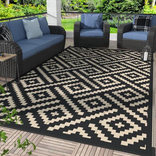 GENIMO 5x8 Outdoor Rug Waterproof, Reversible Mats, Area Rug, Plastic Outside Carpet, Geometric Rv Mat for Patio Camping R...