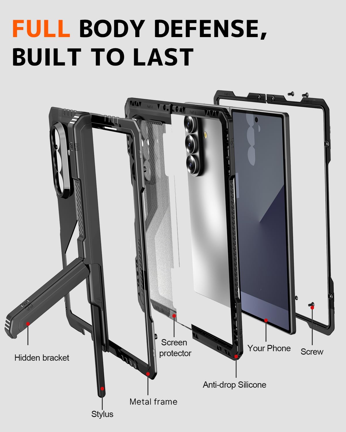 Ninki For Samsung Z Fold 7 Case With Slim S Pen Holder And Hinge Kickstand, Metal Silicone Full Body Screen Protector Shockproof