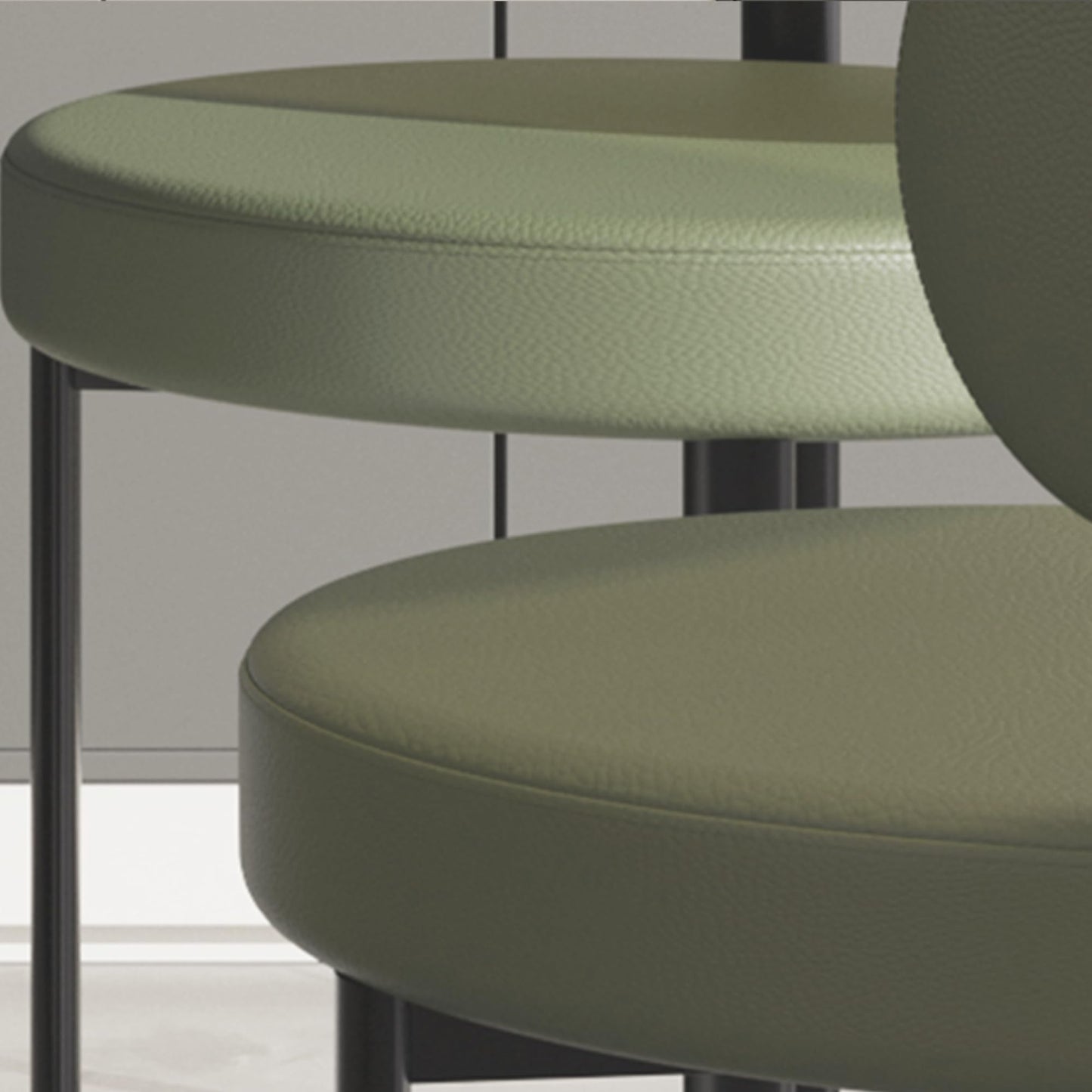 HaufChox Mid Century Dining Chairs Set of 4, Morden Kitchen Chair, Round Upholstered Seat, Curved Split Backrest, Carbon Steel Legs, Textured Leather for Bar/Restaurant/Office, Olive