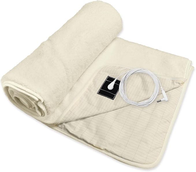 MAOOHON Grounding Blanket, Earth Connected Bedding Throw, Grounding Sheet for Improved Sleep, Includes Silver Fiber 50x60 Inch, Beige